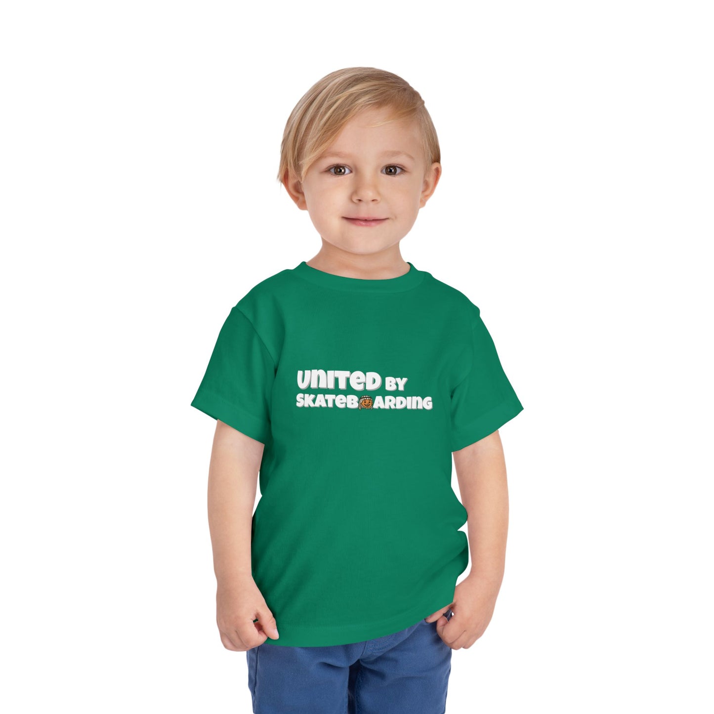 United For Gaza Skateboarding T-Shirt 100% Cotton Kid Help Palestine Front View Green Color