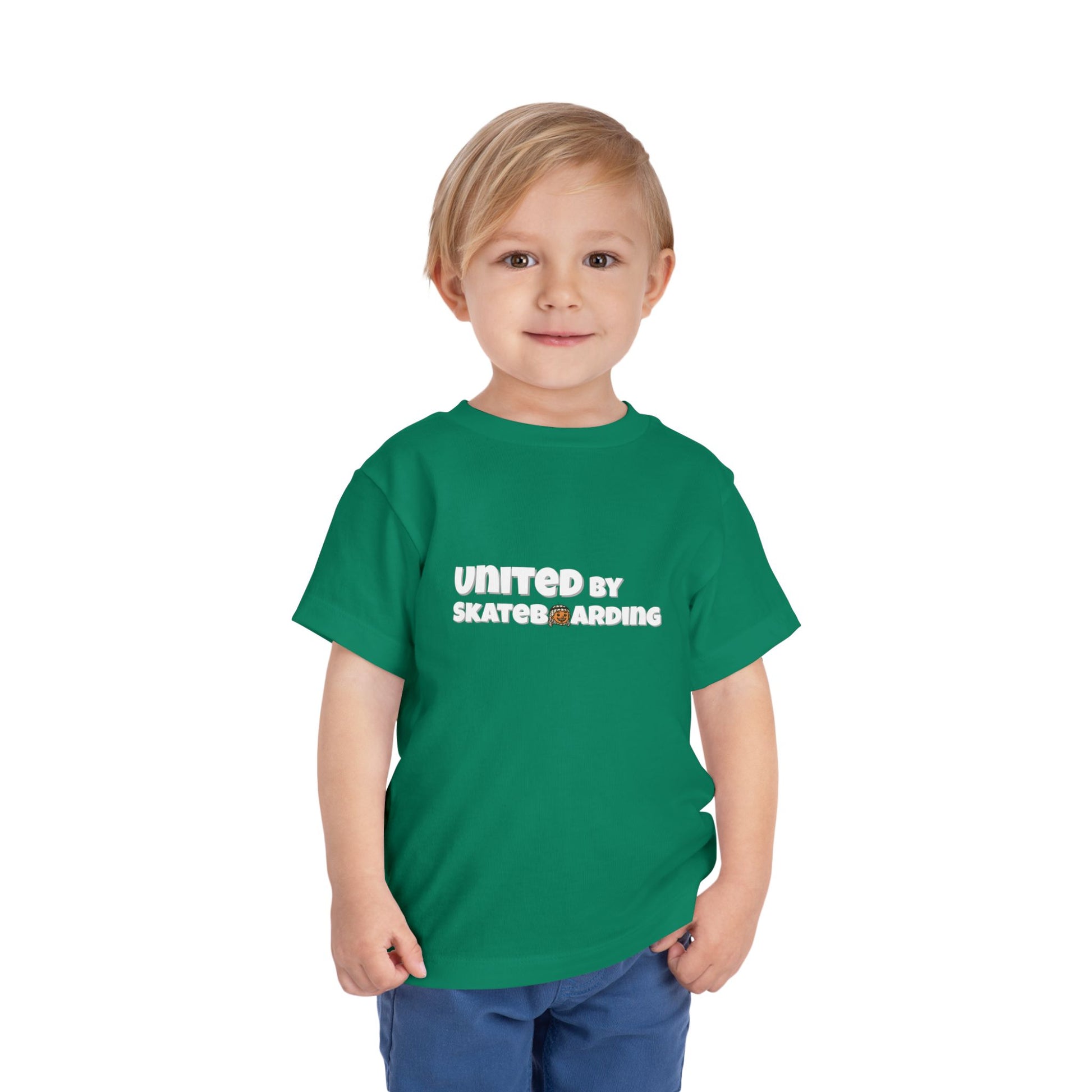 United For Gaza Skateboarding T-Shirt 100% Cotton Kid Help Palestine Front View Green Color