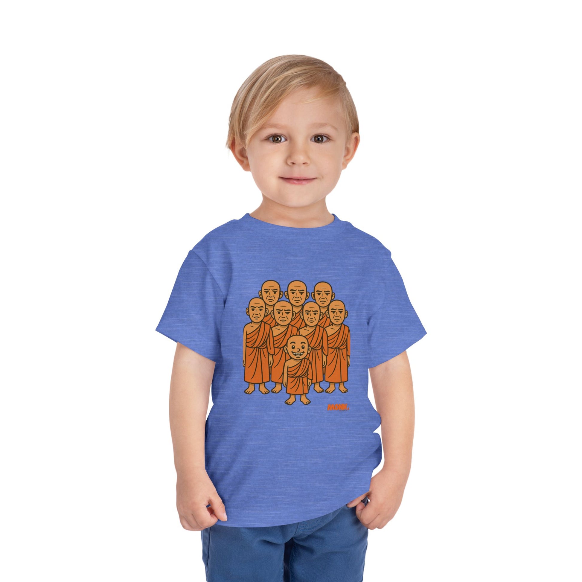 T-shirt Kid Comfortable Cotton Monk Be Yourself Boy Front View Heather Columbia Blue Color