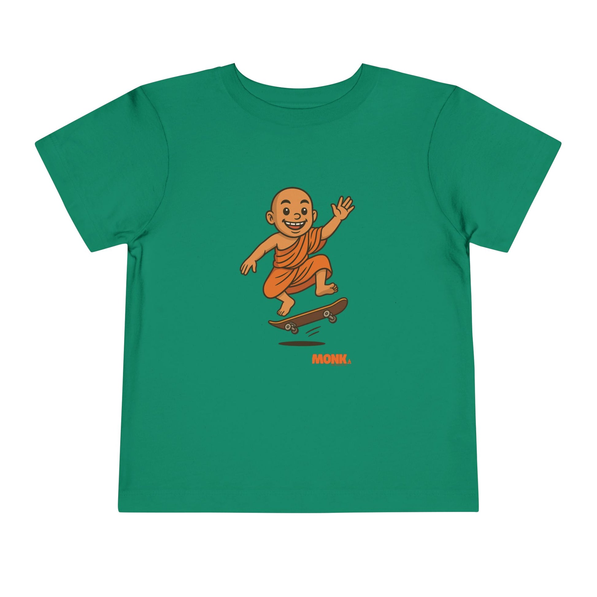 T-shirt Kid Breathable Cotton Monk Rolling Skateboard Front View Heather Kelly Color
