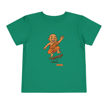 T-shirt Kid Breathable Cotton Monk Rolling Skateboard Front View Heather Kelly Color
