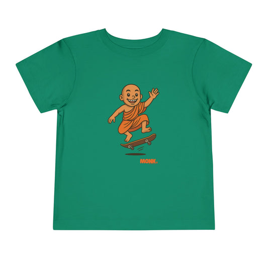 T-shirt Kid Breathable Cotton Monk Rolling Skateboard Front View Heather Kelly Color
