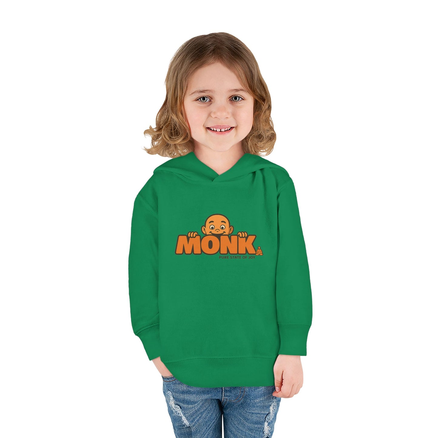 Kids Hoodie Warm Cotton Monk Hide and Seek Girl Front View Heather Kelly Color