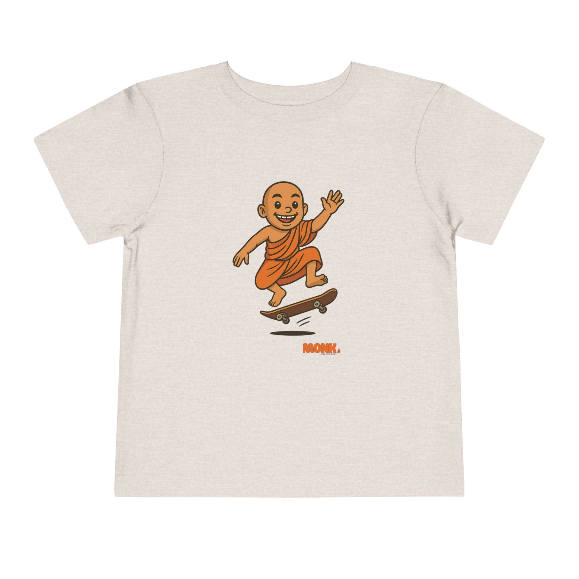 T-shirt Kid Breathable Cotton Monk Rolling Skateboard Front View Heather Dust Color