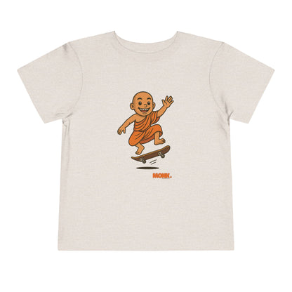 T-shirt Kid Breathable Cotton Monk Rolling Skateboard Front View Heather Dust Color