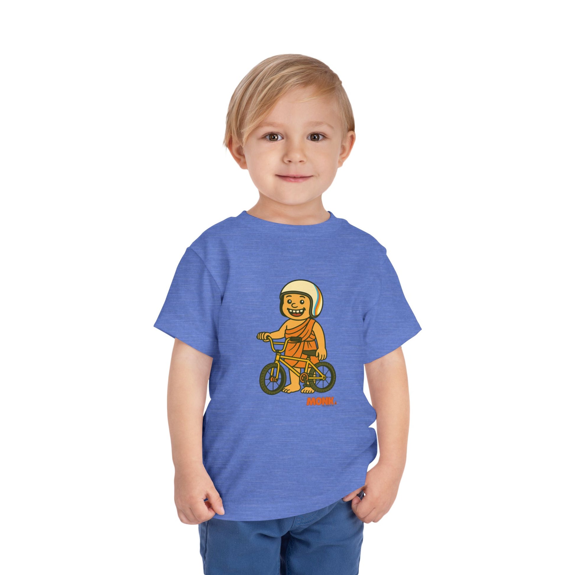 T-shirt Kid Comfortable Cotton Monk Easy Rider Boy Front View Columbia Blue Color