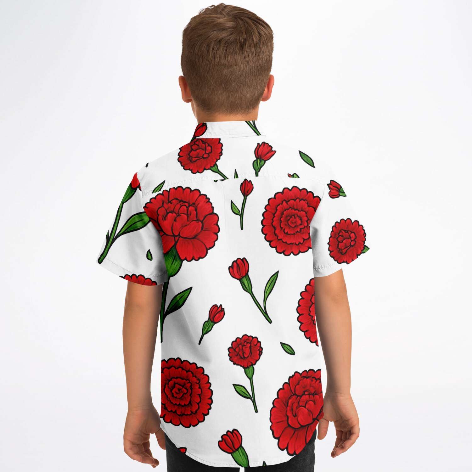 Kid and Youth Hawaiian Shirt Portuguese Revolution 25 Abril Cravos Boy Back View
