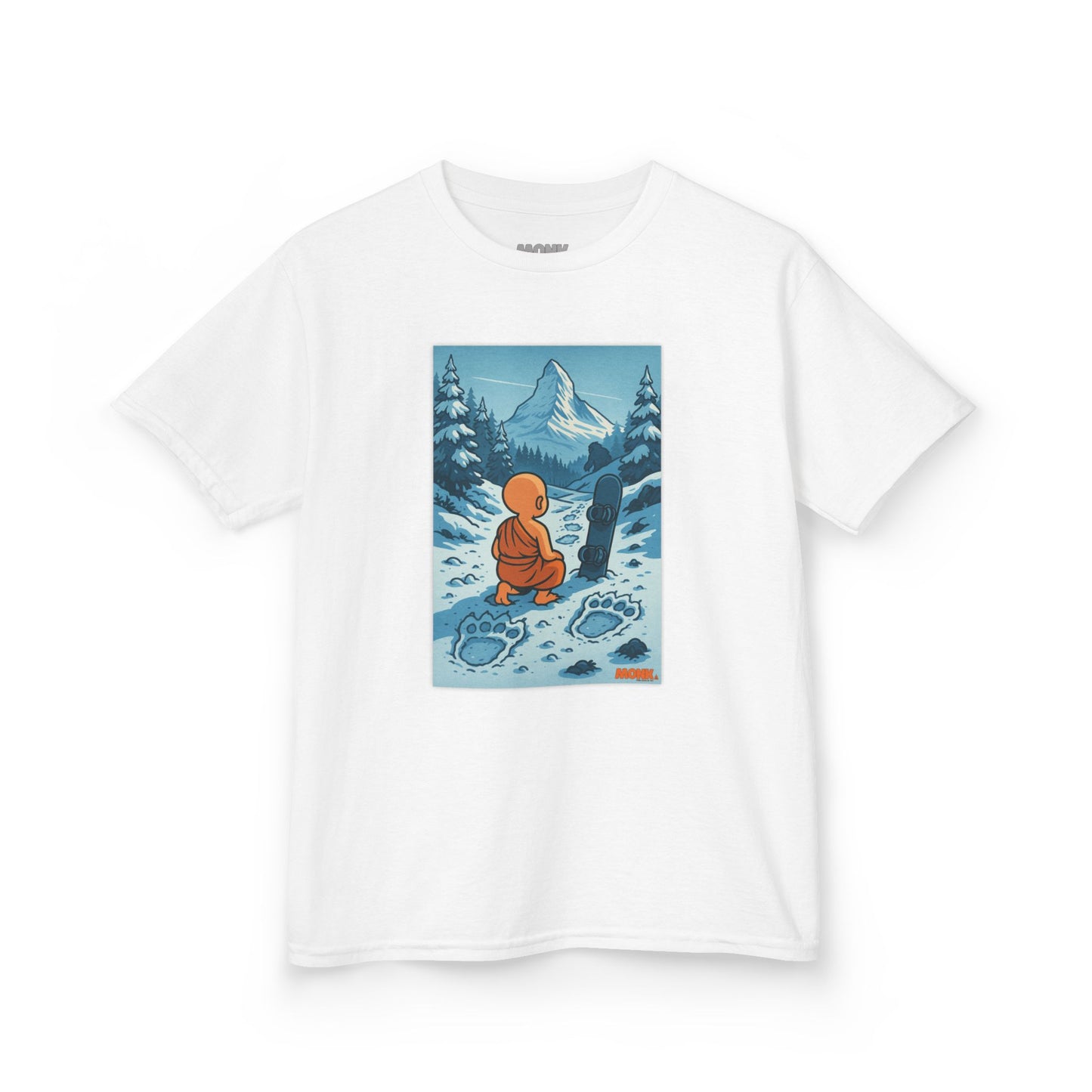 Youth T-shirt Breathable Cotton Snow Monk Front View White Color