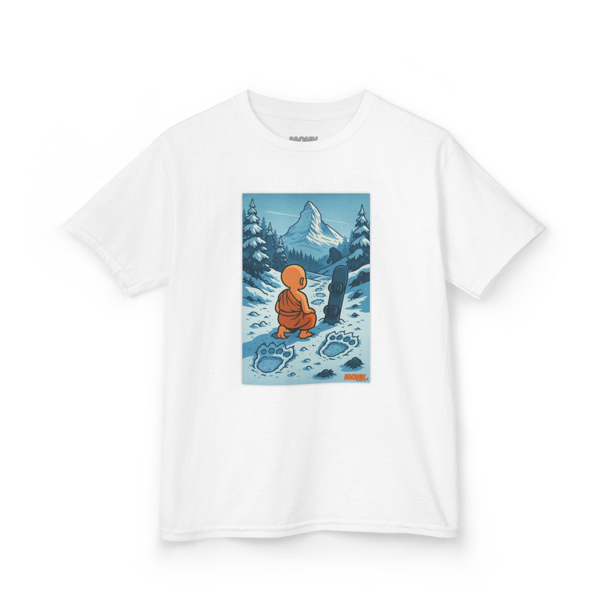 Youth T-shirt Breathable Cotton Snow Monk Front View White Color