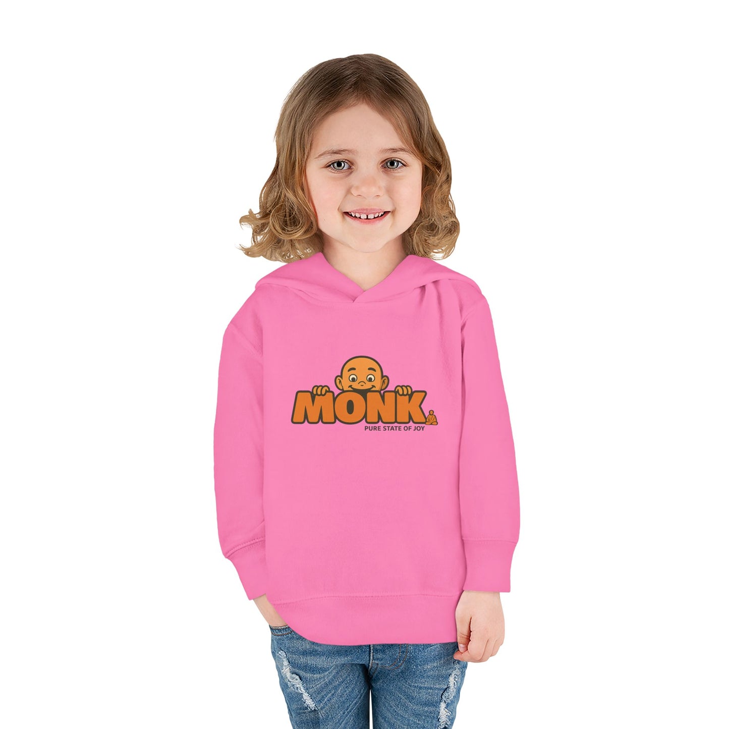 Kids Hoodie Warm Cotton Monk Hide and Seek Girl Front View Raspberry Color