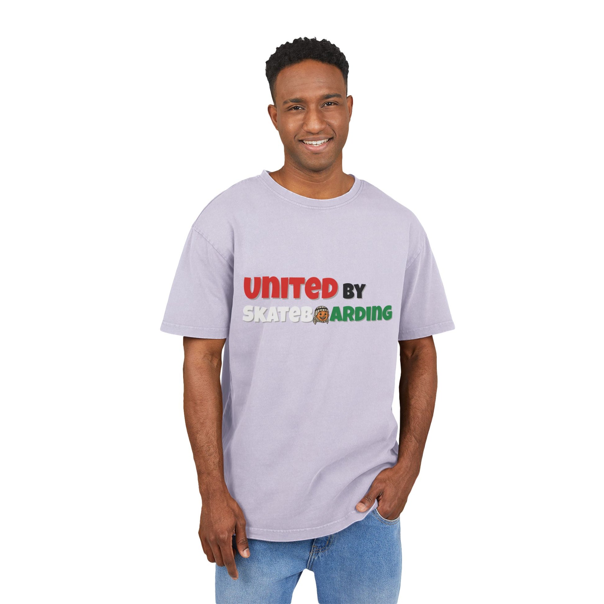 Acid Washed Adult Oversized Premium T-Shirt United For Gaza Men Front View Lilac 