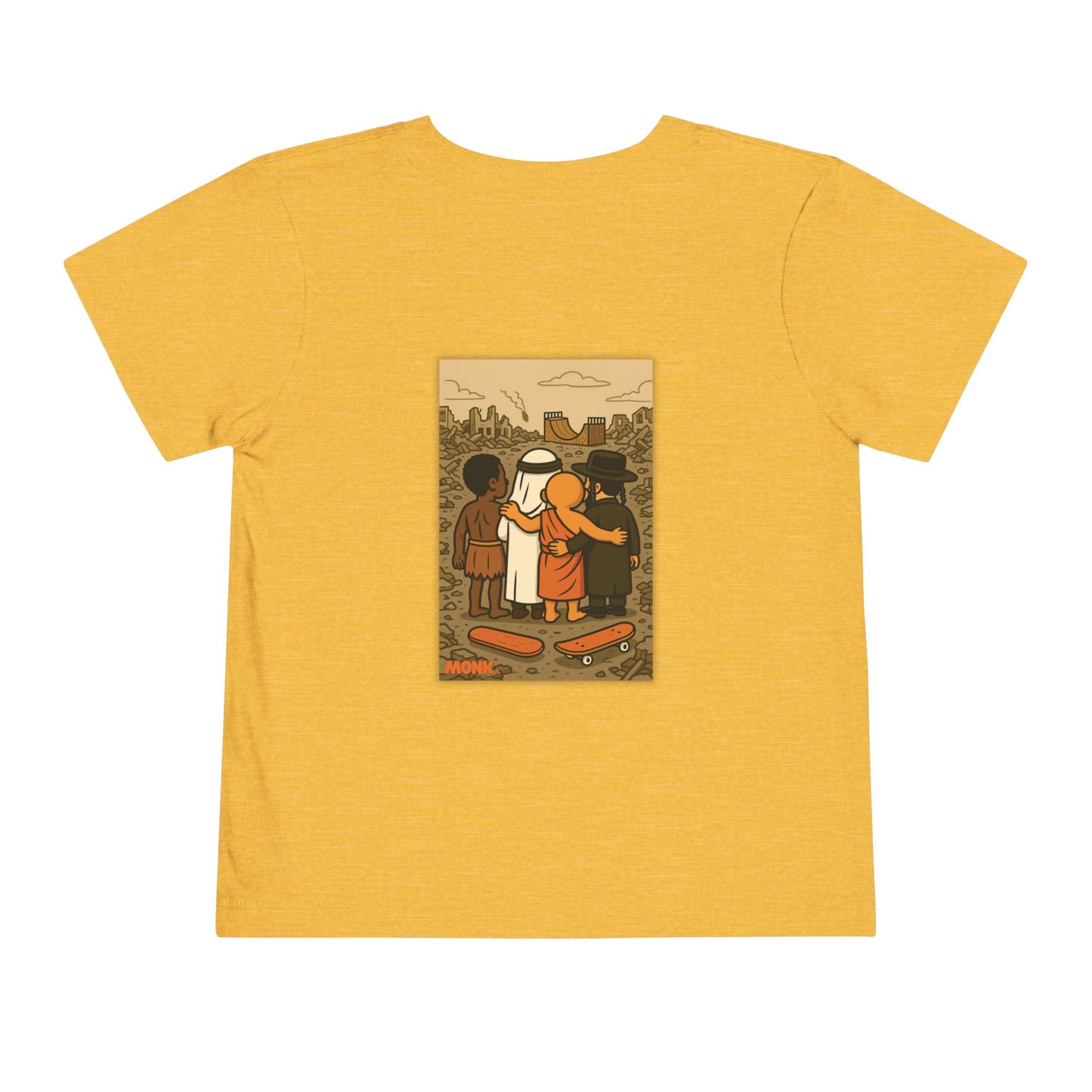 United For Gaza Skateboarding T-Shirt 100% Cotton Kid Back View Yellow Color