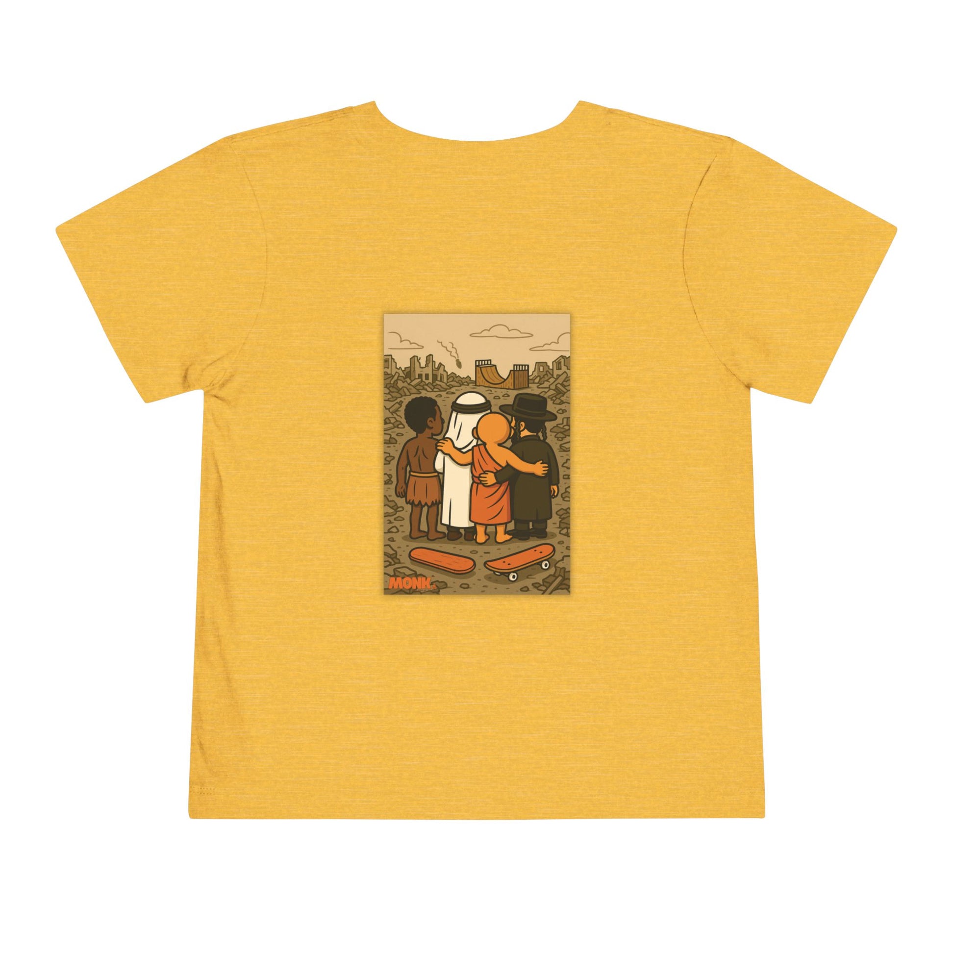 United For Gaza Skateboarding T-Shirt 100% Cotton Kid Back View Yellow Color