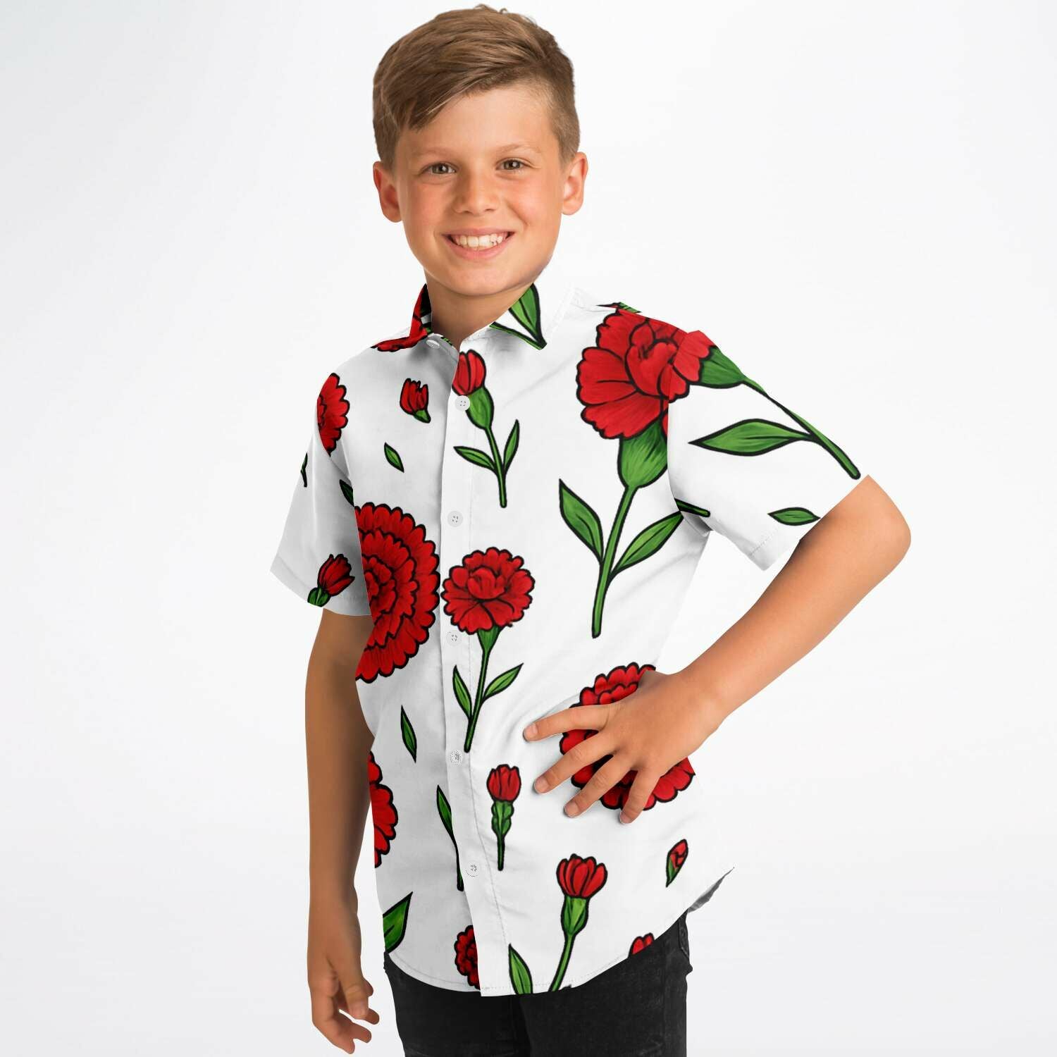 Kid and Youth Hawaiian Shirt Portuguese Revolution 25 Abril Cravos Boy Side View