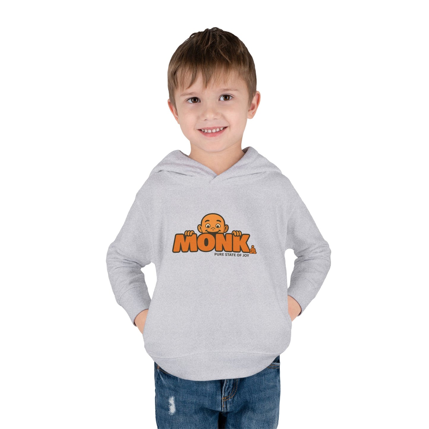 Kids Hoodie Warm Cotton Monk Hide and Seek Boy Front View Heather Color