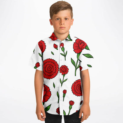 Kid and Youth Hawaiian Shirt Portuguese Revolution 25 Abril Cravos Boy Front View