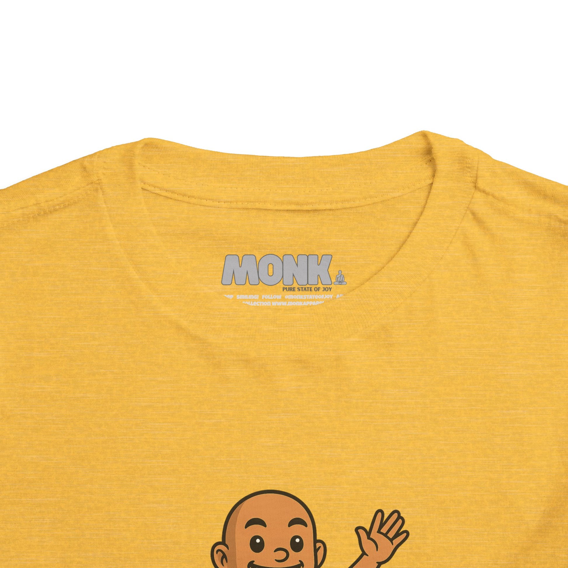 T-shirt Kid Breathable Cotton Monk Rolling Skateboard Collar Front View Heather Yellow Gold Color