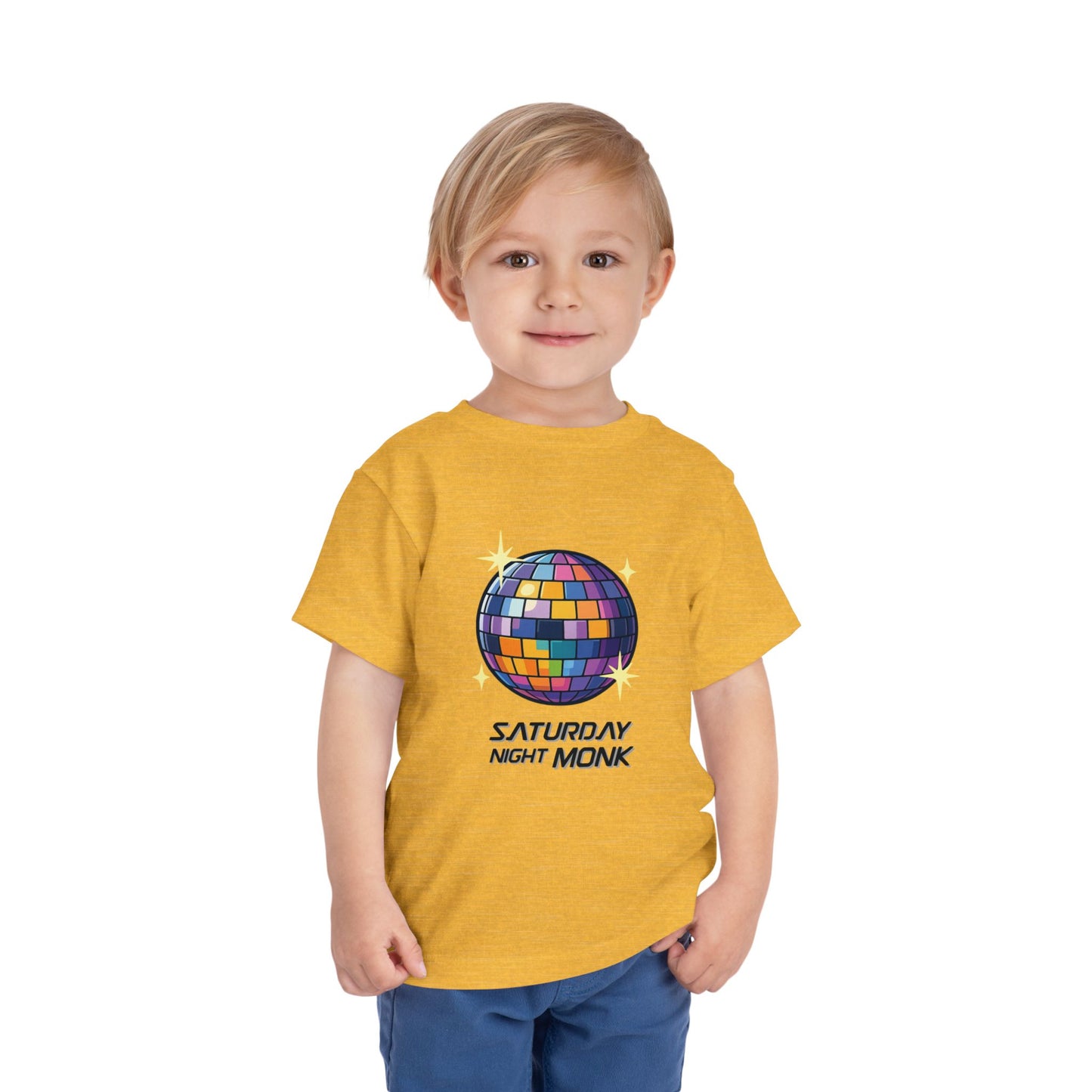 T-shirt Kid Cotton Monk Disco Front View Heather Yellow Gold Color
