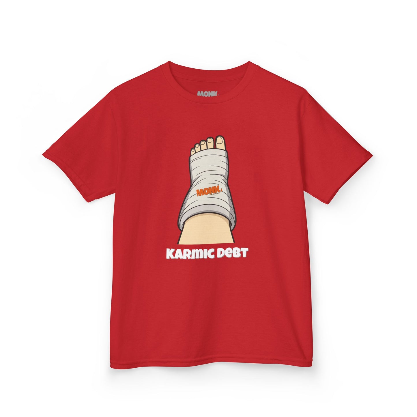 Youth T-shirt Breathable Cotton Monk Karma Front View Red Tinto Color