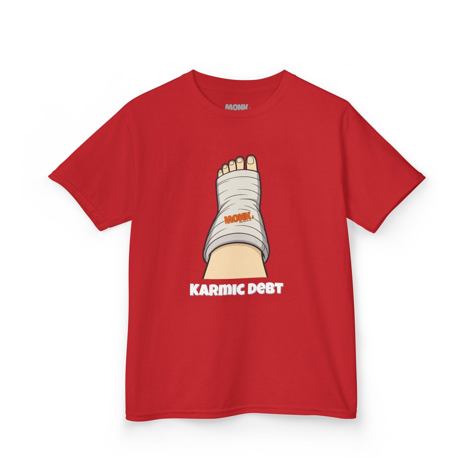 Youth T-shirt Breathable Cotton Monk Karma Front View Red Tinto Color