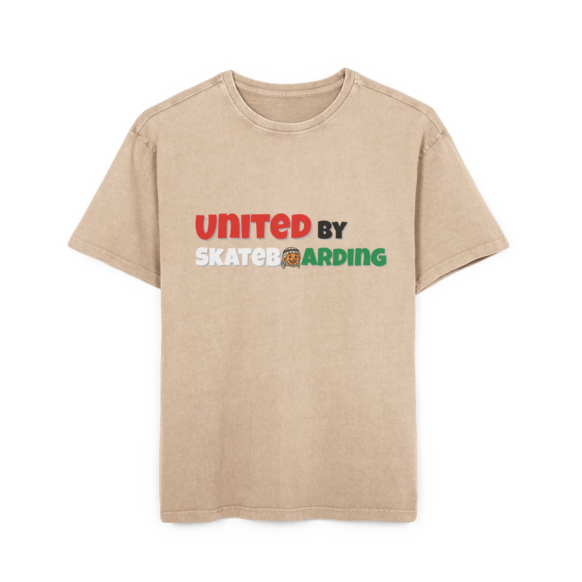 Acid Washed Adult Oversized Premium T-Shirt United For Gaza Union Beige Front