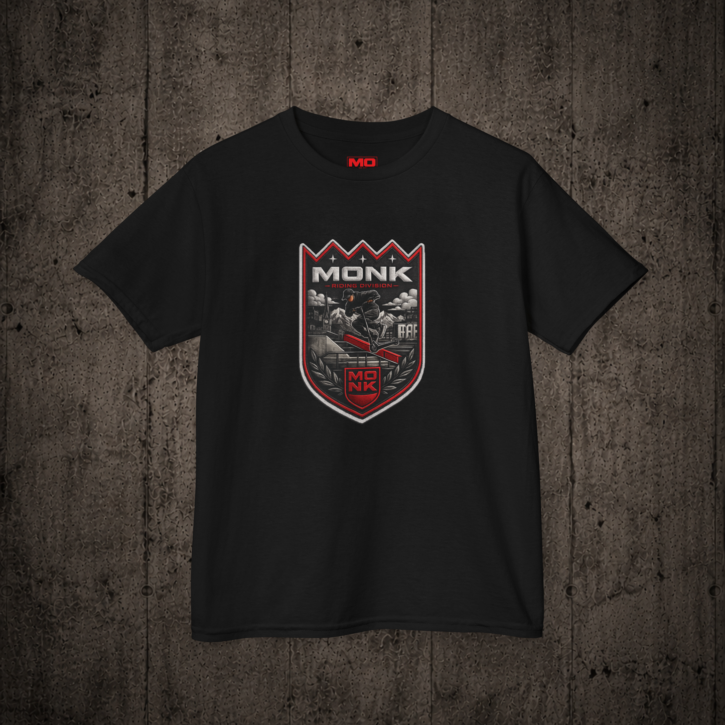 Coat of Arms Youth graphic t-shirt in Black inspired by freestyle scootering culture and rider community.