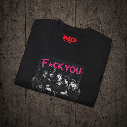 Folded Black F*CK YOU graphic t-shirt by MONK featuring premium streetwear artwork.