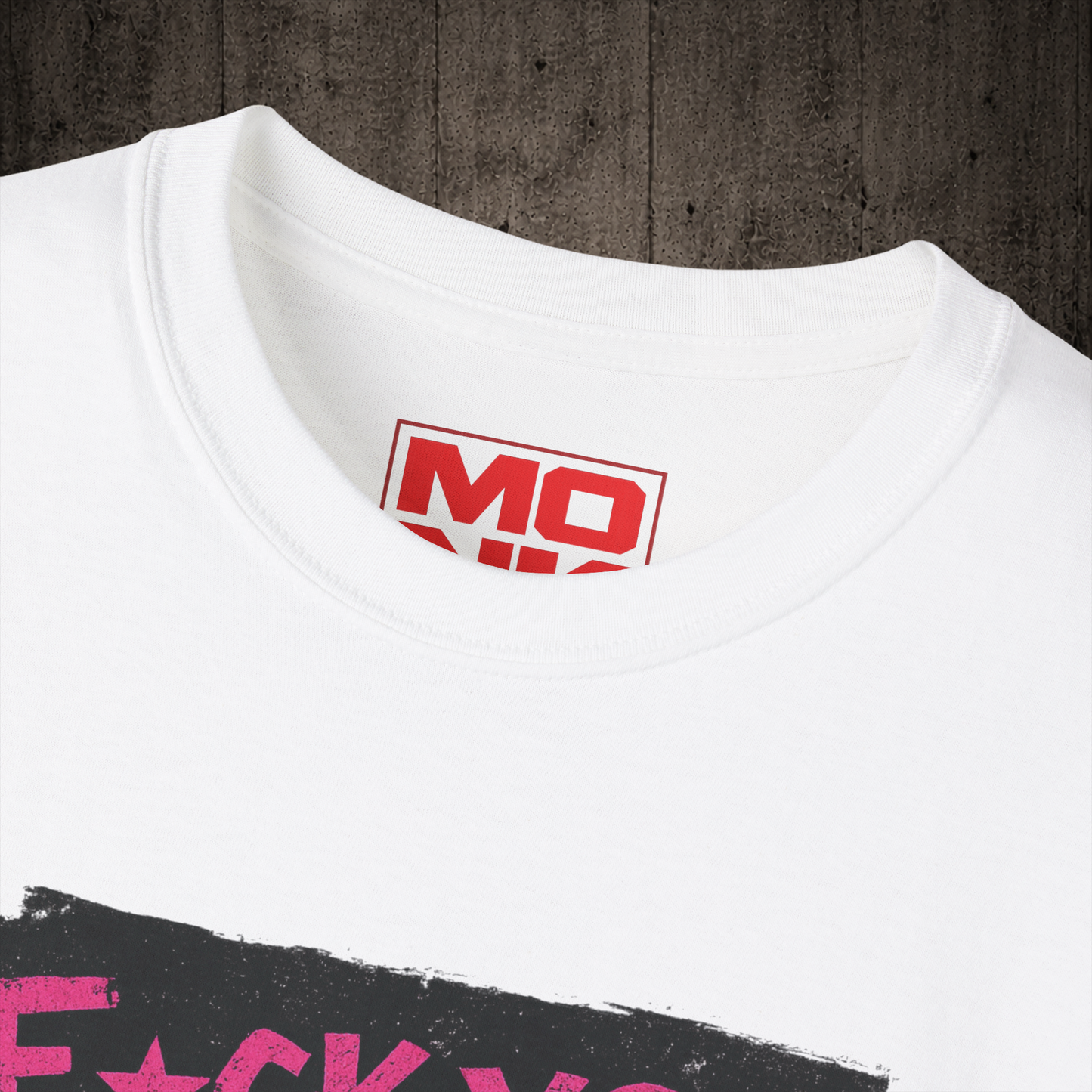 F*CK YOU graphic t-shirt colar detail  in White inspired by freestyle scootering and urban culture.