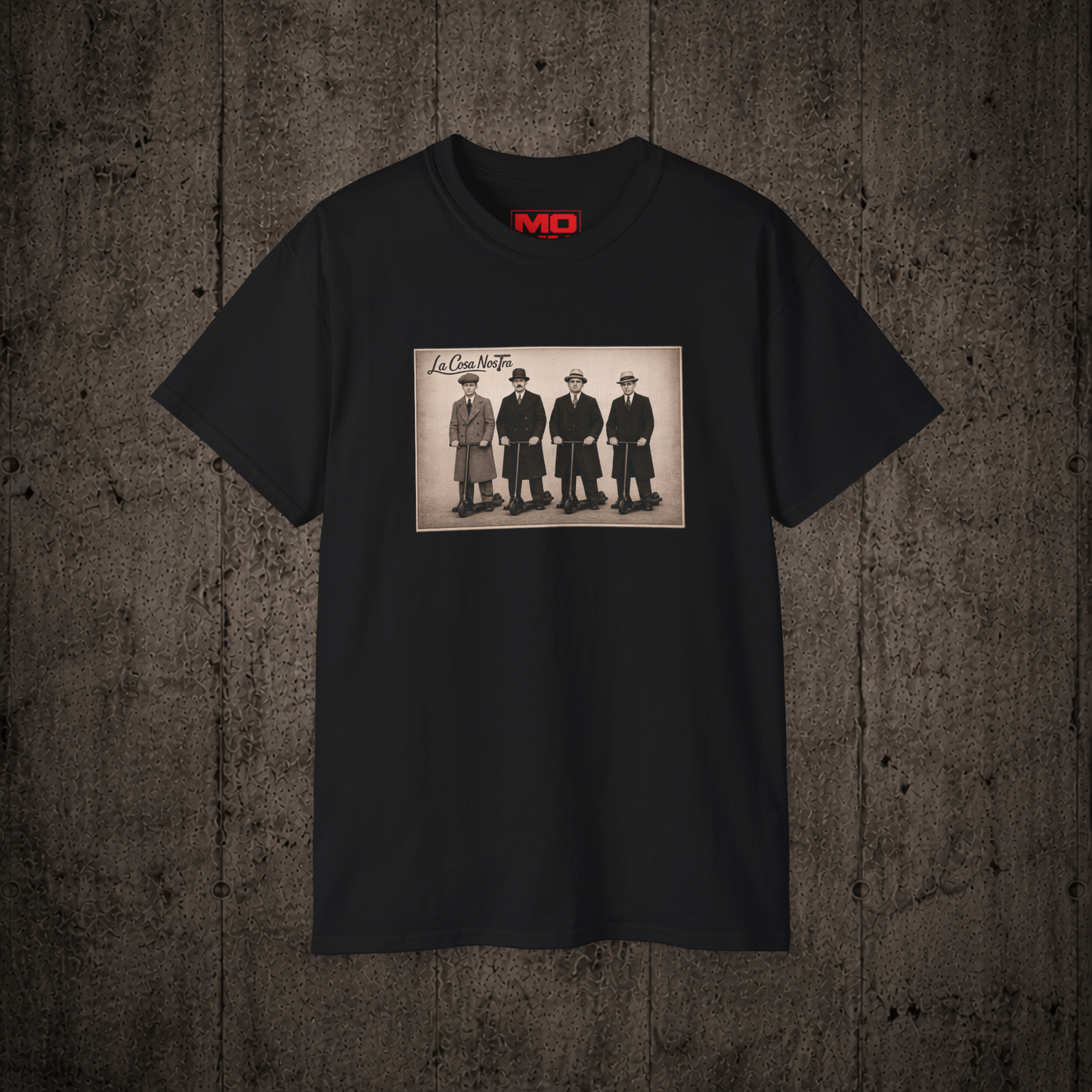 La Cosa Nostra graphic t-shirt in Black inspired by freestyle scootering culture, friendship and rider community.