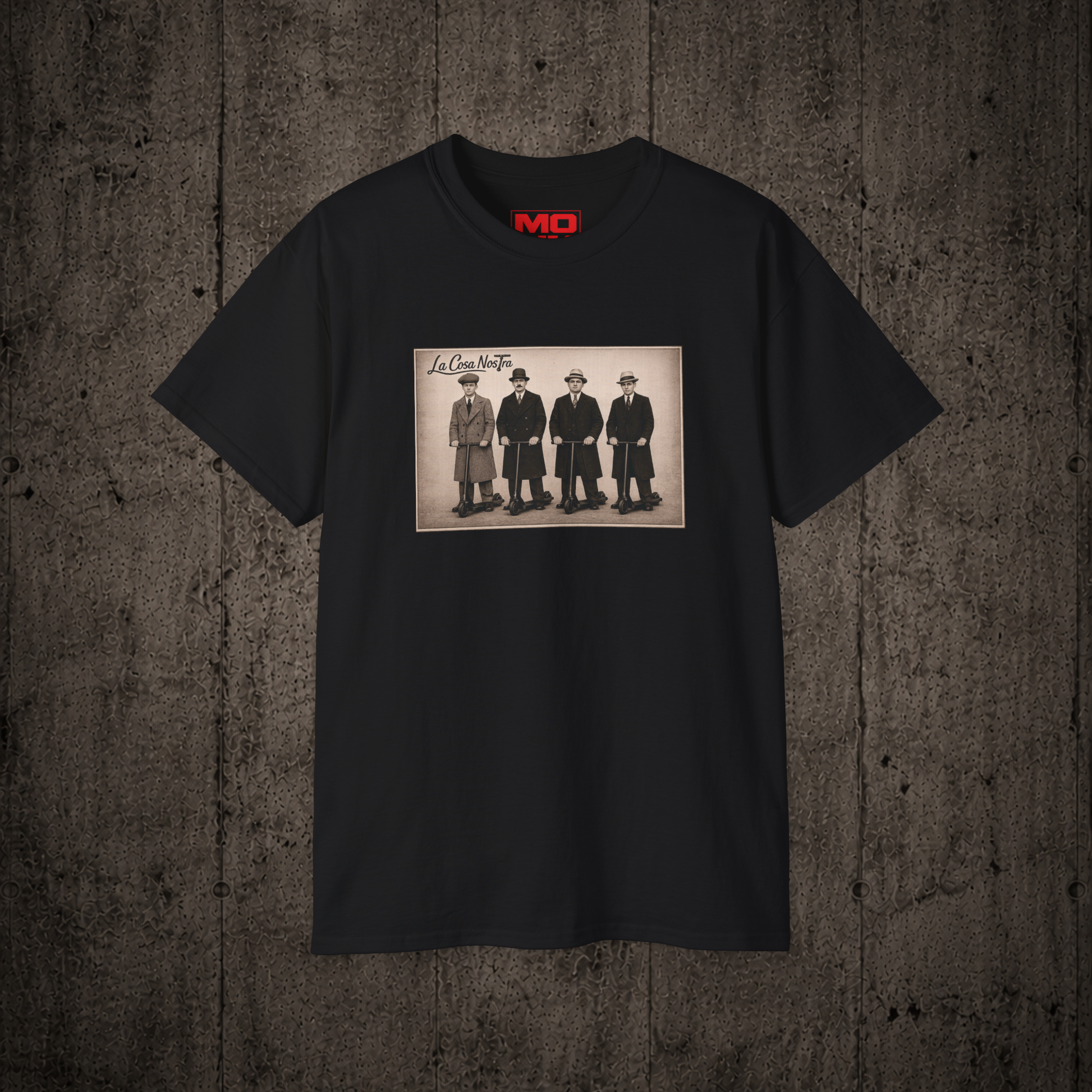 La Cosa Nostra graphic t-shirt in Black inspired by freestyle scootering culture, friendship and rider community.