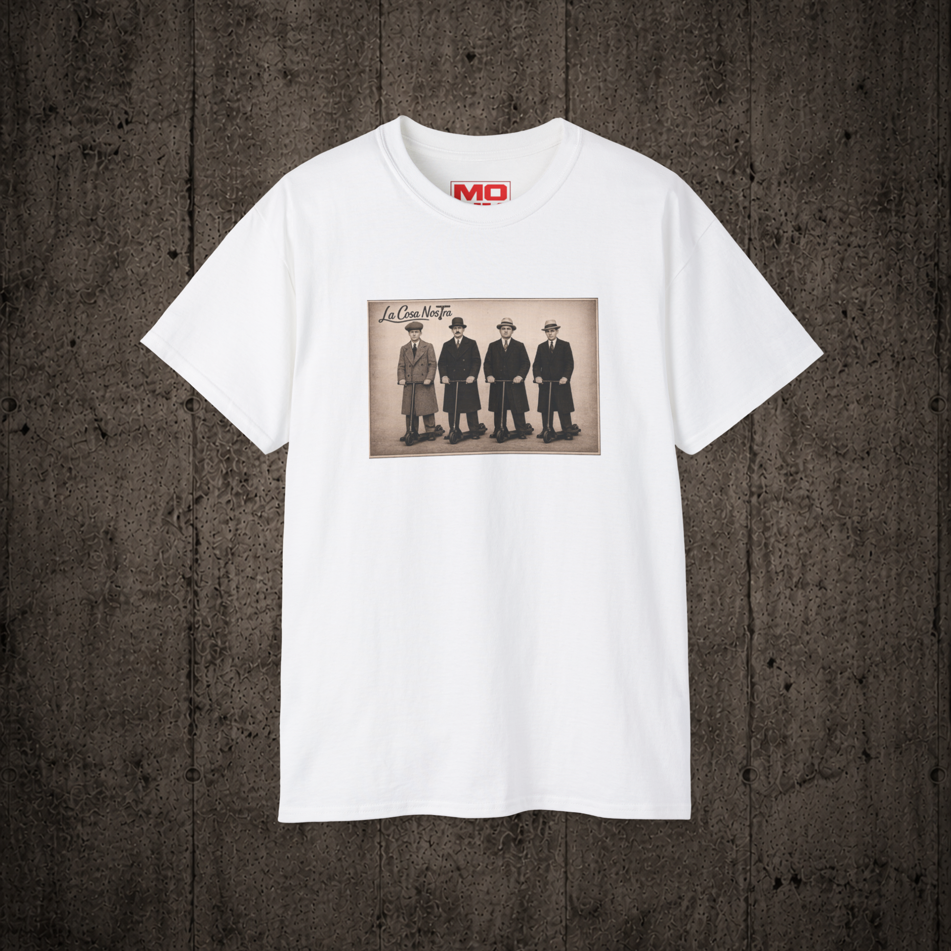 La Cosa Nostra graphic t-shirt in White inspired by freestyle scootering culture, friendship and rider community.