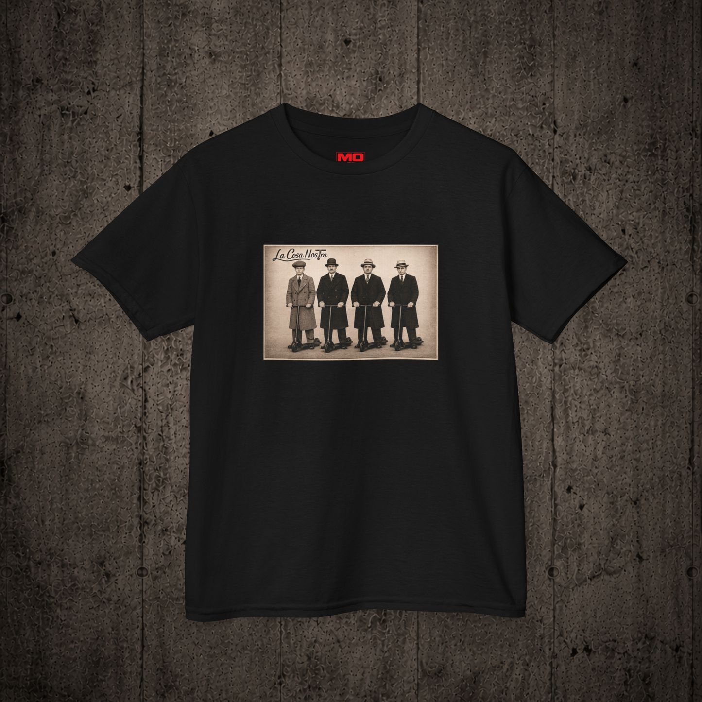 La Cosa Nostra Youth graphic t-shirt in Black inspired by freestyle scootering culture and rider friendships.