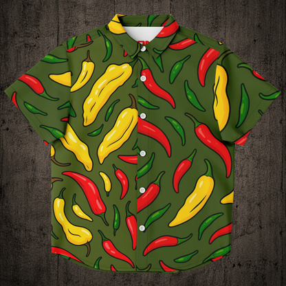 Spicy Hawaiian shirt featuring bold tropical prints, lightweight fabric and urban-inspired style.