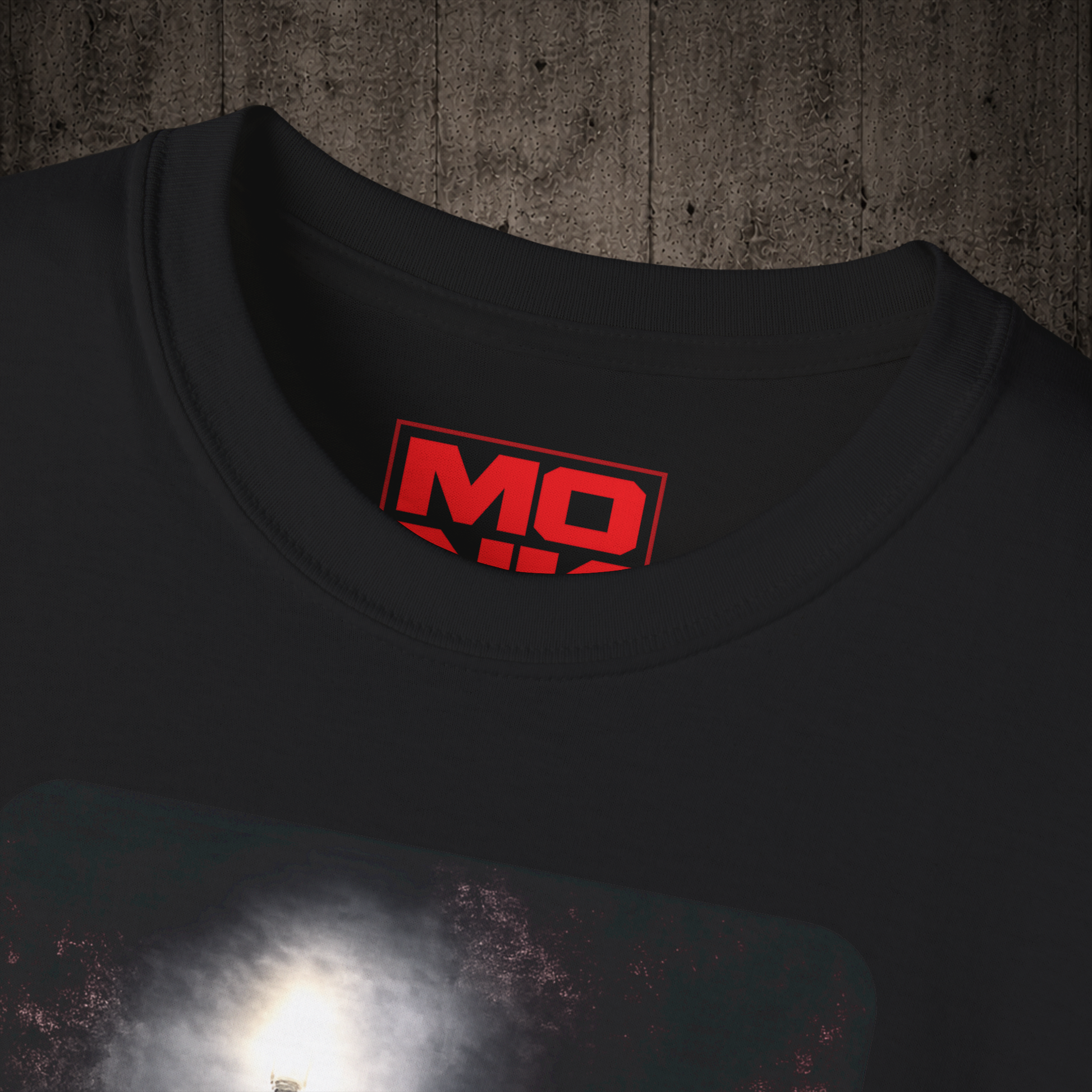 The Rider graphic t-shirt colar detail in Black inspired by freestyle scootering and urban riding culture.