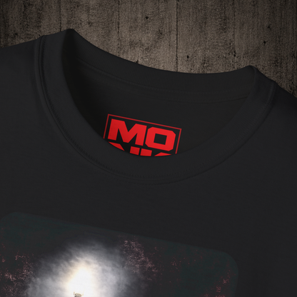 The Rider graphic t-shirt colar detail in Black inspired by freestyle scootering and urban riding culture.