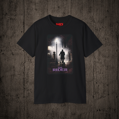 The Rider graphic t-shirt in Black inspired by freestyle scootering and urban riding culture.