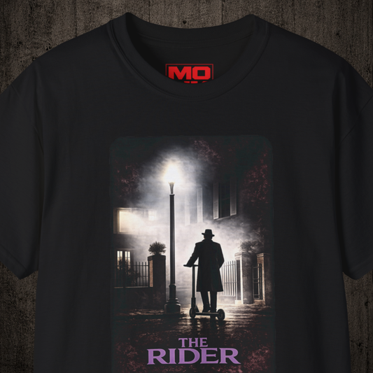 The Rider graphic t-shirt zoom in Black inspired by freestyle scootering and urban riding culture.