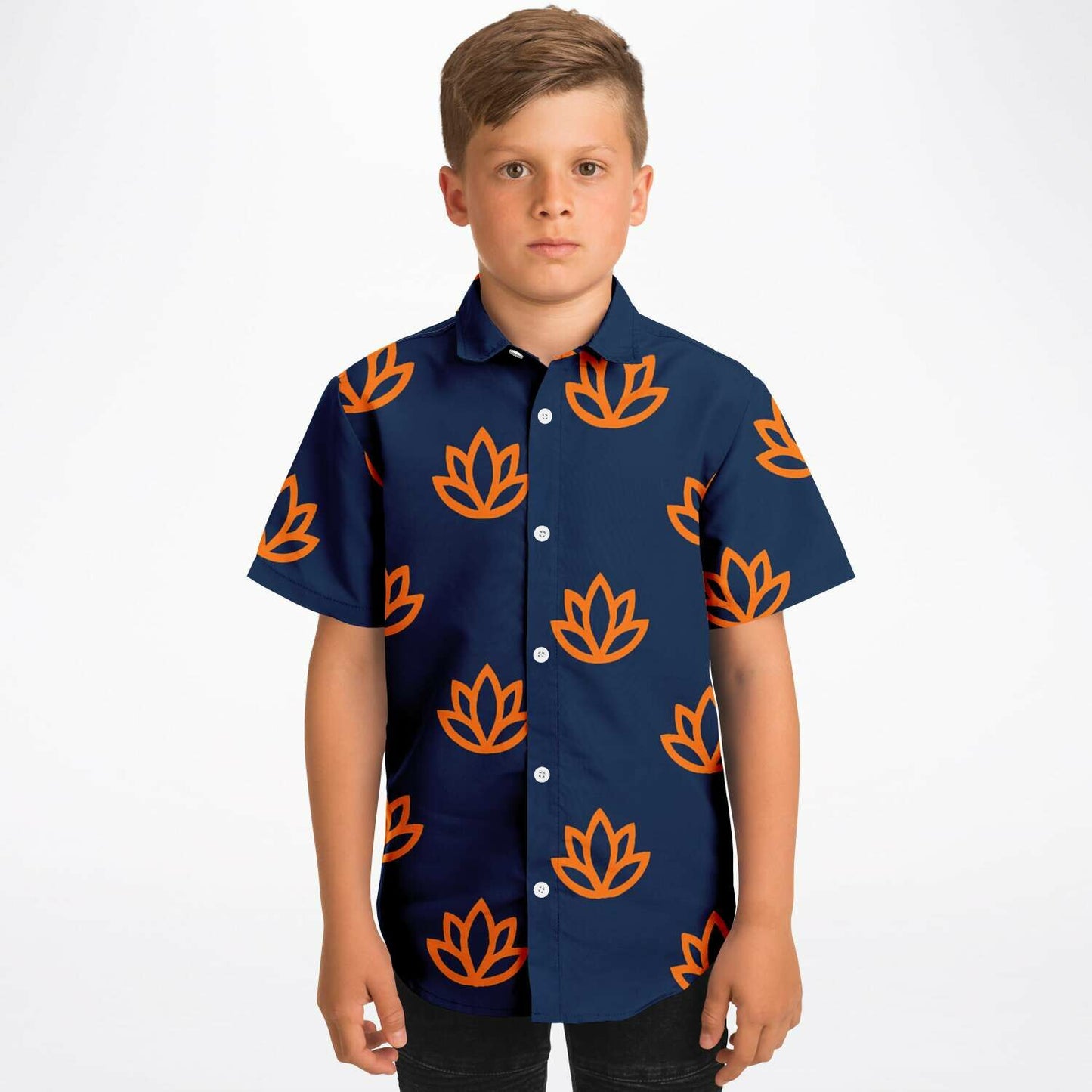 Kids and Youth Hawaiian Shirt Lotus Flower Boy Front View