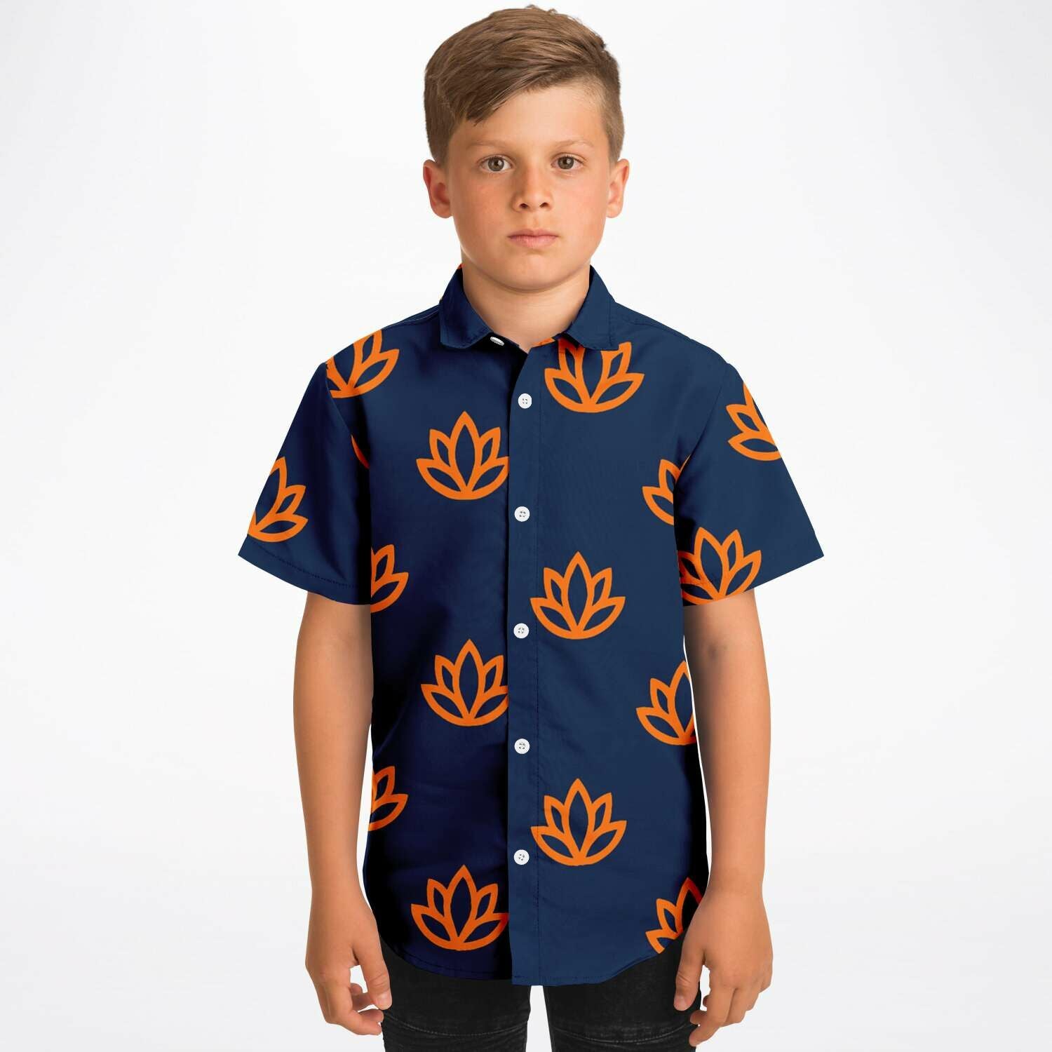 Kids and Youth Hawaiian Shirt Lotus Flower Boy Front View