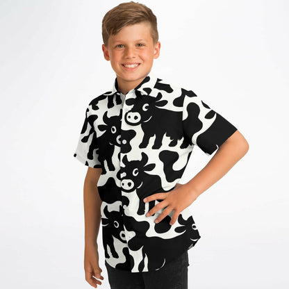 Kid and Youth Hawaiian Shirt Swiss Landscape Cow Pattern Boy Side View