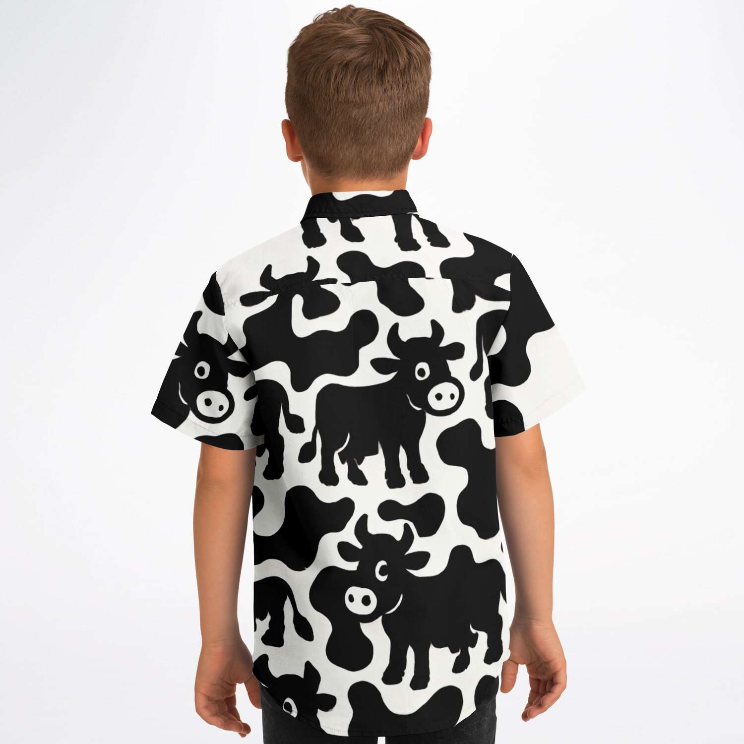 Kid and Youth Hawaiian Shirt Swiss Landscape Cow Boy Pattern Back View