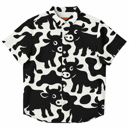 Kid and Youth Hawaiian Shirt Swiss Landscape Cow Pattern Front View